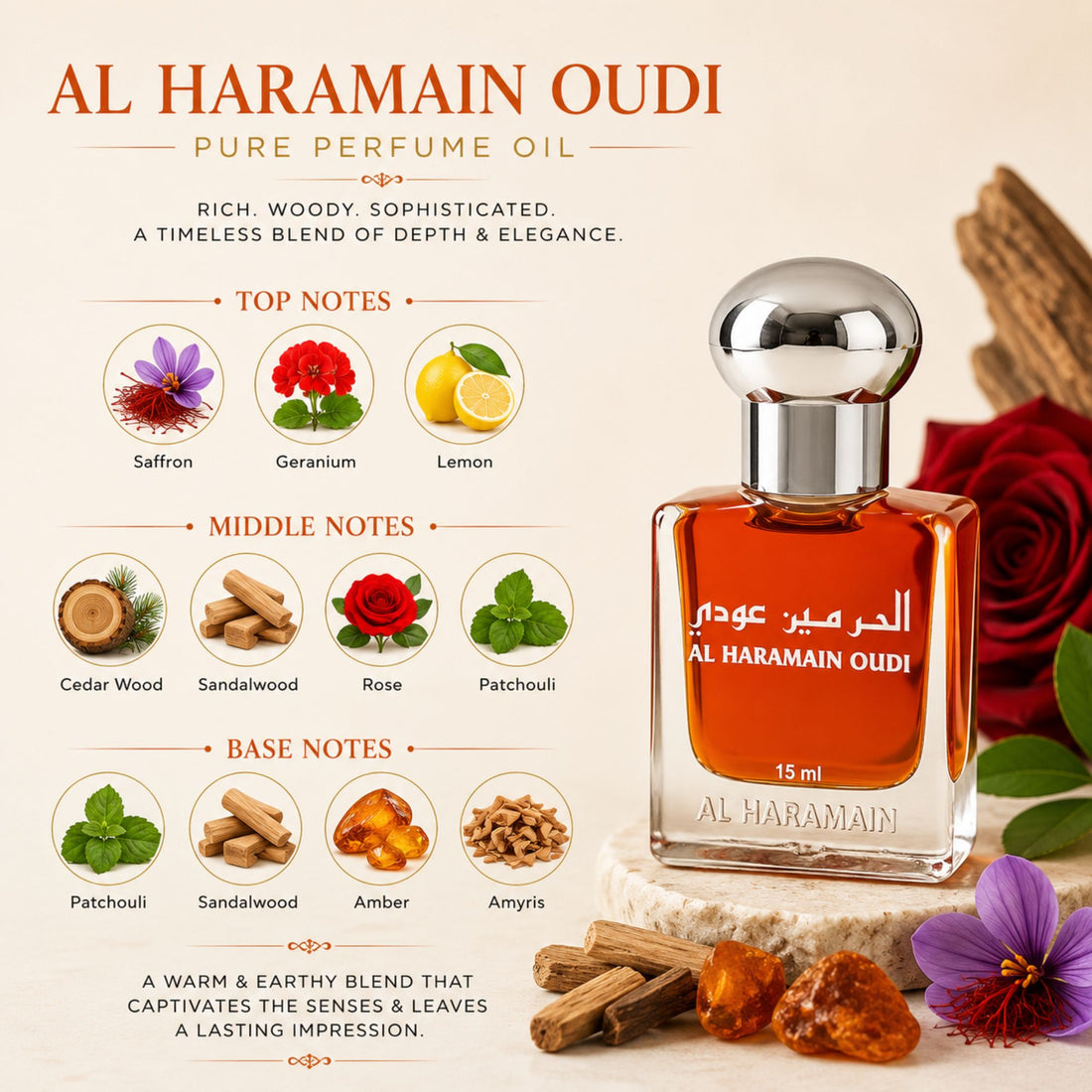 Al Haramain Oudi 15ml Pure Perfume Oil Attar
