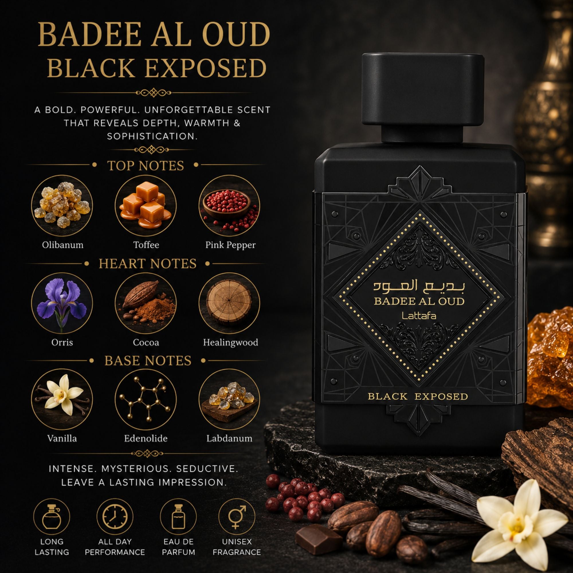 Lattafa Badee Al Oud Black Exposed 100ml Eau De Parfum