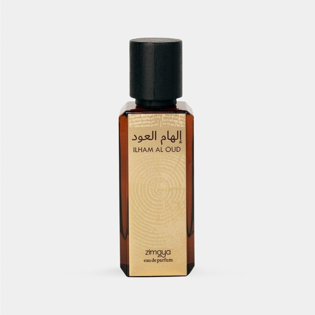 Rich woody oud fragrance packaging close up design