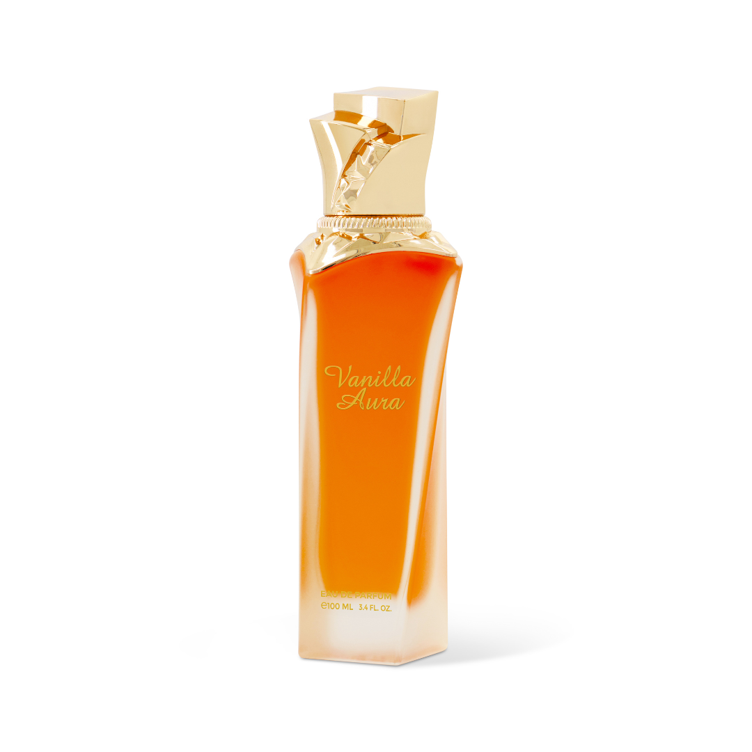 Sweet vanilla fragrance perfume bottle close up luxury design