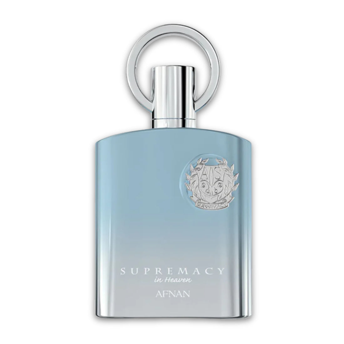 Perfume bottle labeled 'Supremacy in Heaven' by Afnan on a white background