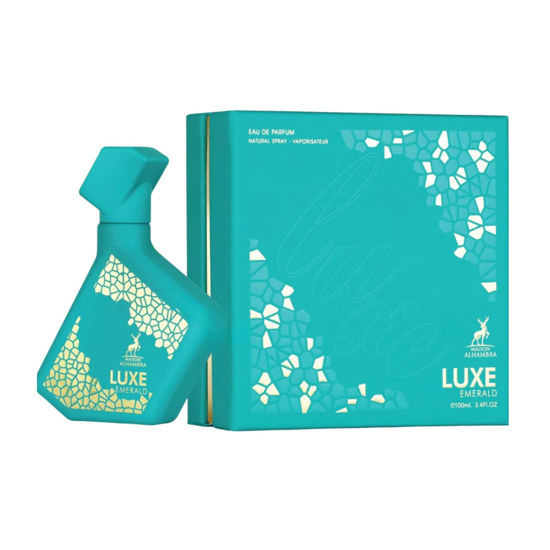 Luxury green themed perfume packaging close up design