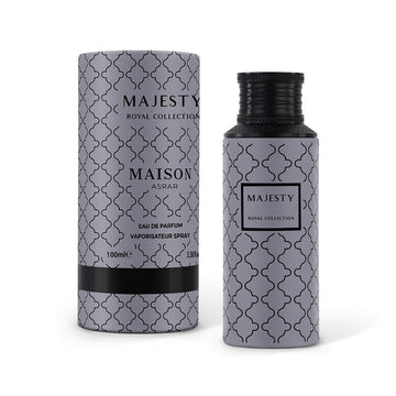 Maison Ashar Majesty Royal Collection perfume bottle and packaging on a white background