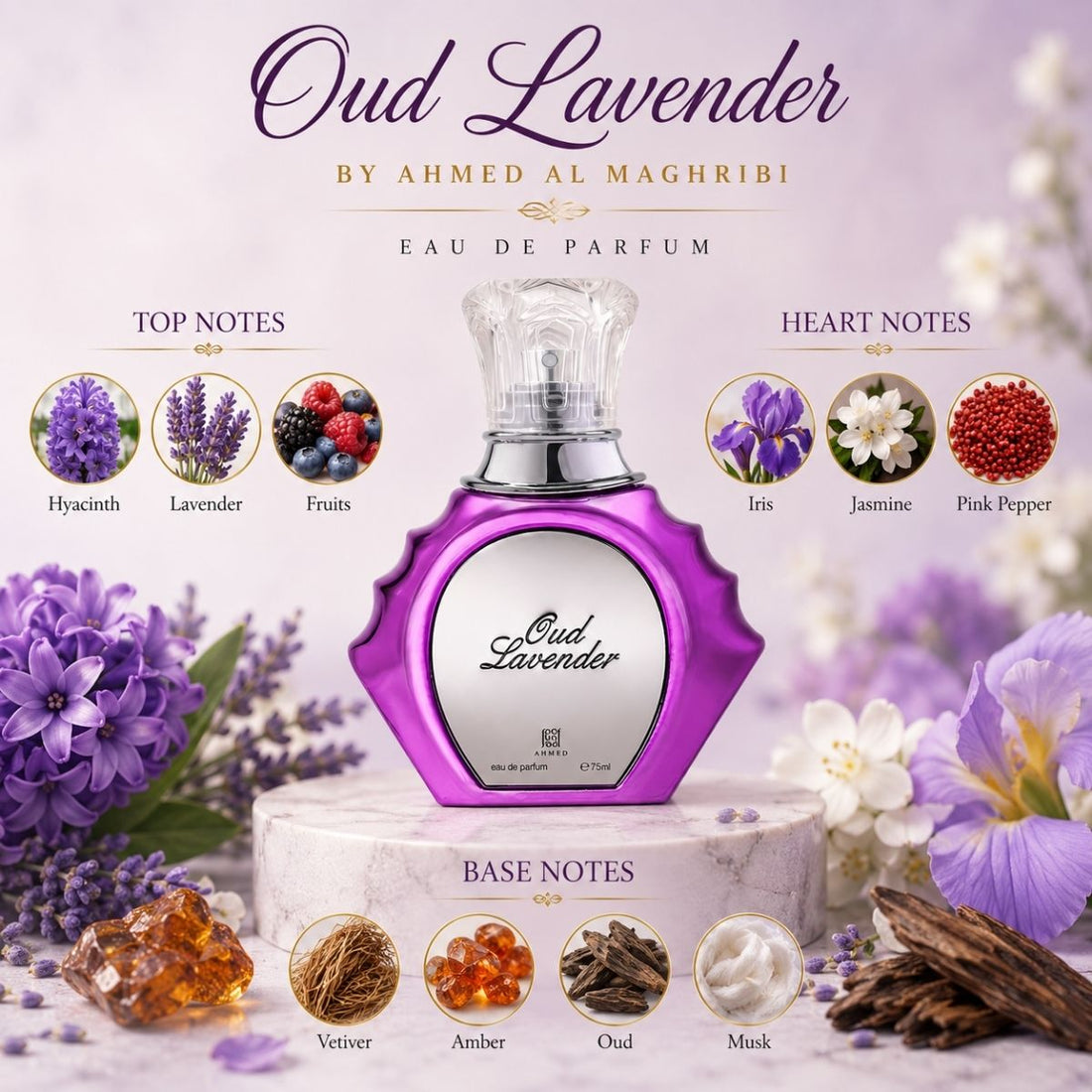 Oud Lavender by Ahmed Al Maghribi 75ml Extrait De Parfum