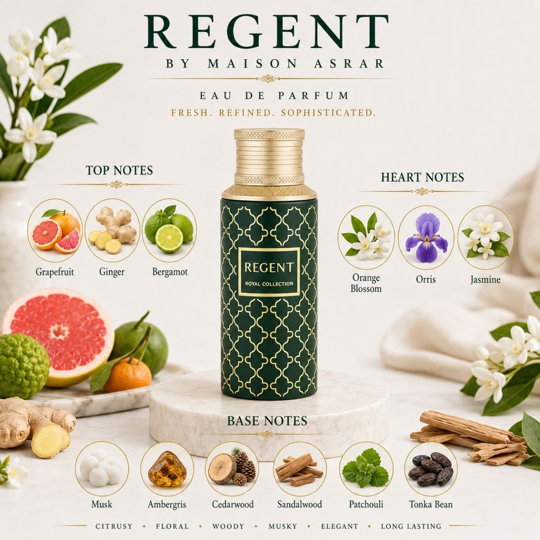 Regent Maison Asrar perfume bottle and packaging on a white background